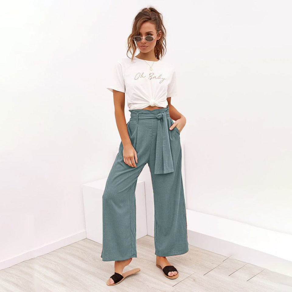 Cotton Linen High Waist Wide Leg Loose Pants - Easy Pickins Store