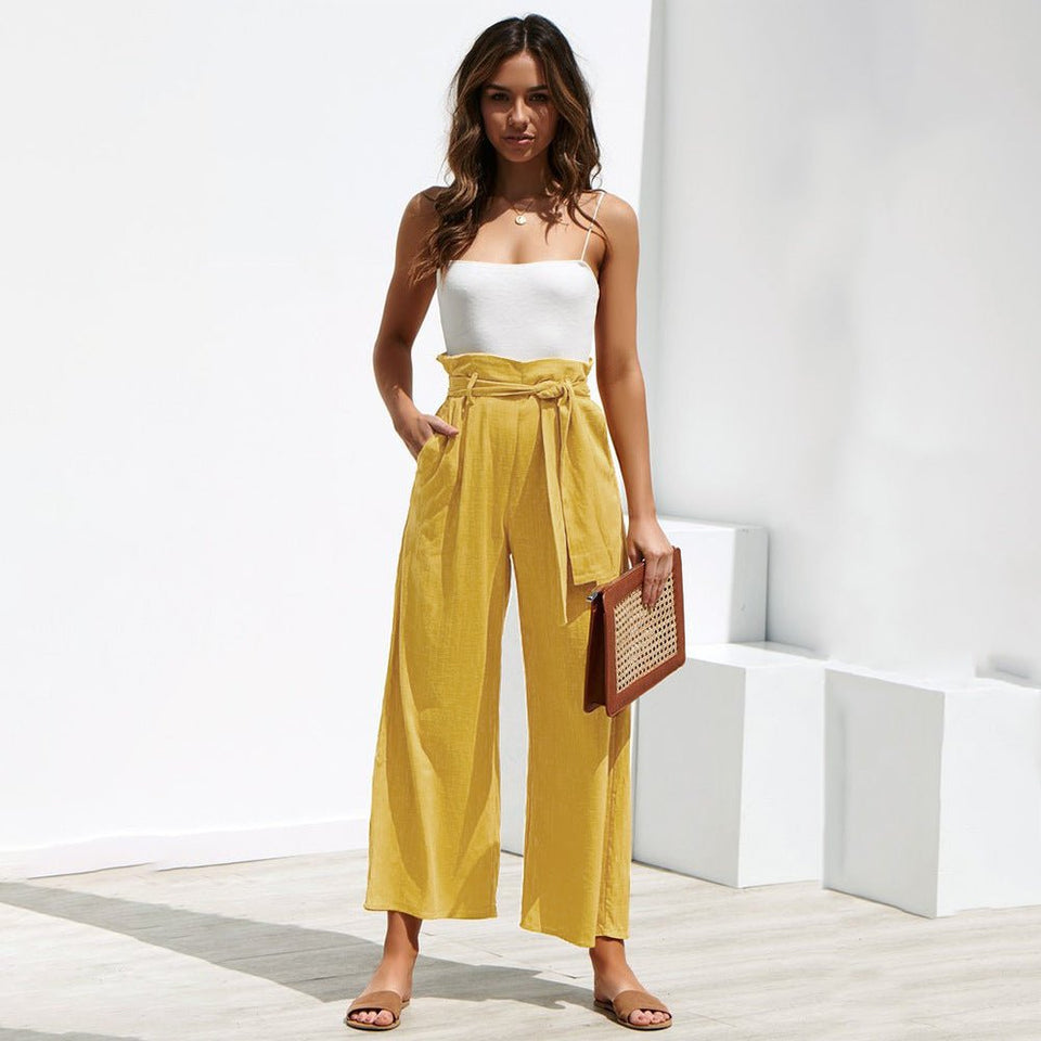 Cotton Linen High Waist Wide Leg Loose Pants - Easy Pickins Store