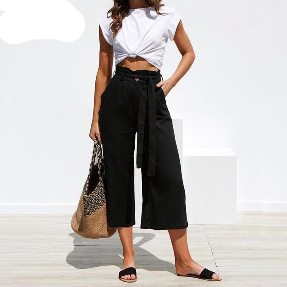 Cotton Linen High Waist Wide Leg Pants - Easy Pickins Store