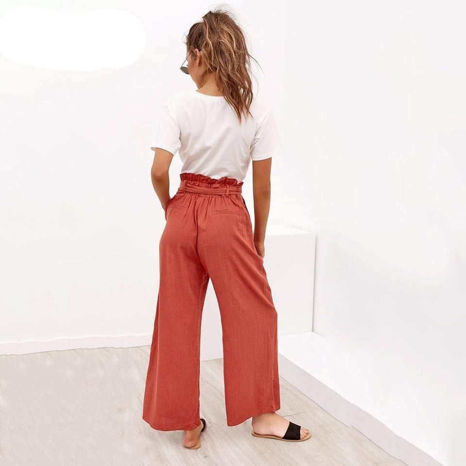 Cotton Linen High Waist Wide Leg Pants - Easy Pickins Store