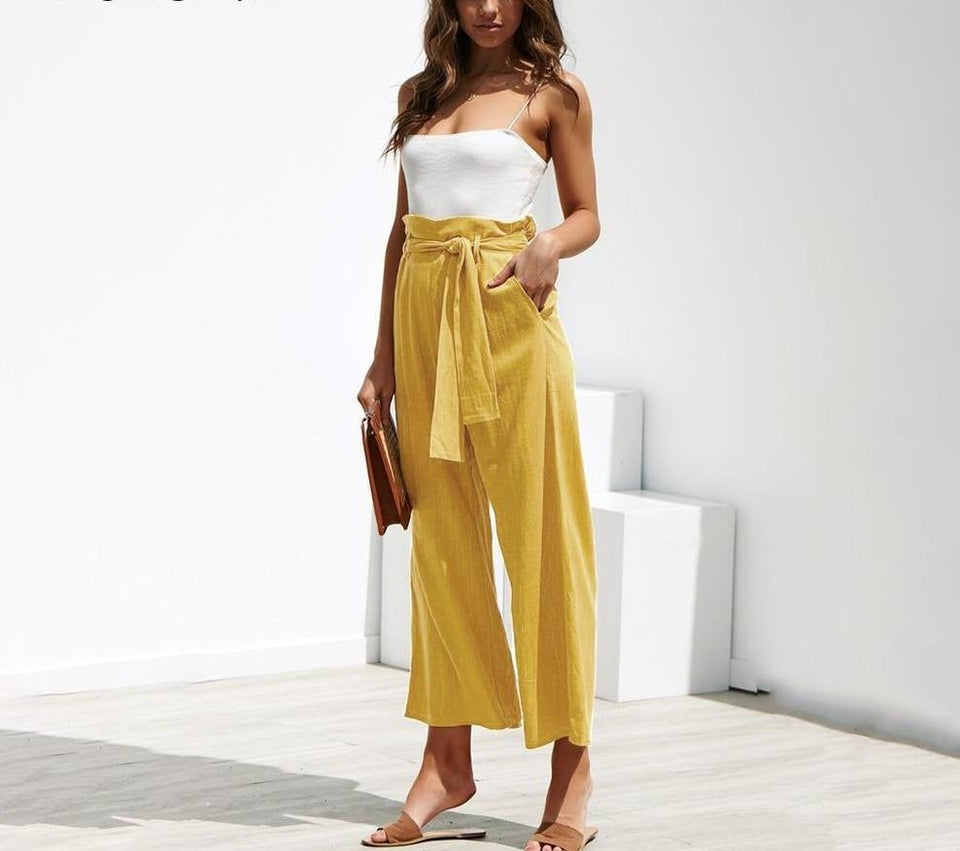 Cotton Linen High Waist Wide Leg Pants - Easy Pickins Store