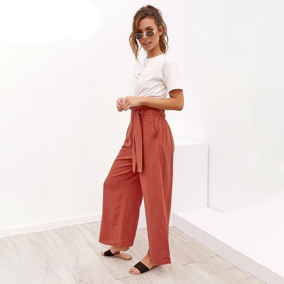 Cotton Linen High Waist Wide Leg Pants - Easy Pickins Store
