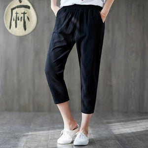 Cotton Linen Loose Harem High Waist Stripe Pocket Pant - Easy Pickins Store