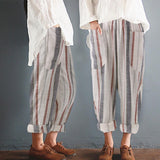 Cotton Linen Loose Harem High Waist Stripe Pocket Pant - Easy Pickins Store