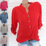 Cotton Linen Stand Collar Pocket Loose Blouse - Easy Pickins Store