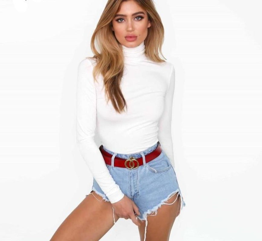 Cotton Long Sleeve High Neck Skinny Bodysuit - Easy Pickins Store