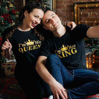 Cotton Print HIS Queen Her King Crown O neck Short Sleeve - Easy Pickins Store