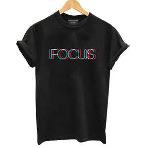 Cotton Short Sleeve Focus Print T-shirt O-neck - Easy Pickins Store