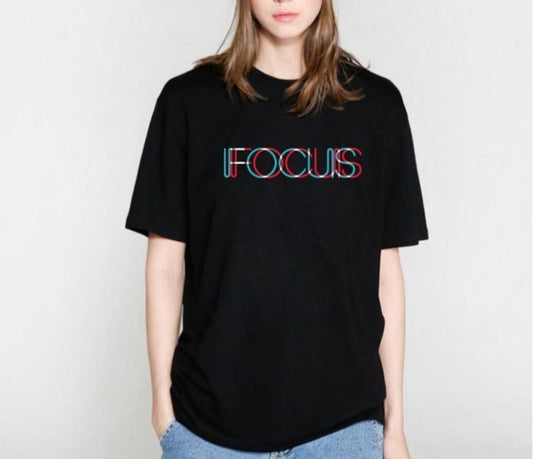 Cotton Short Sleeve Focus Print T-shirt O-neck - Easy Pickins Store