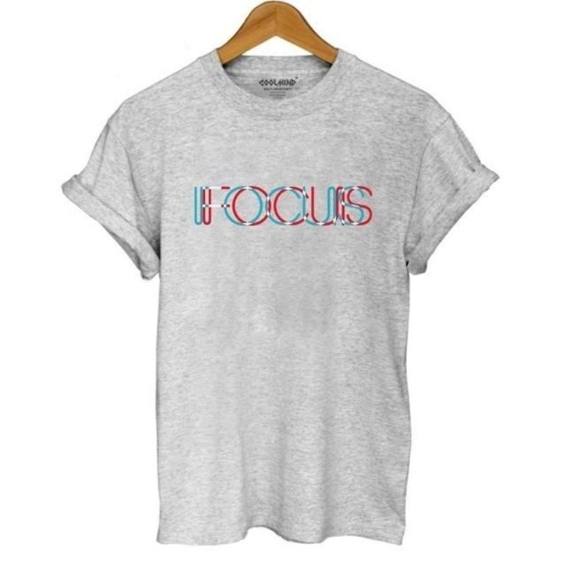 Cotton Short Sleeve Focus Print T-shirt O-neck - Easy Pickins Store