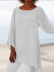 Cotton Soft Blouse Loose Plus Sizes O Neck Long Sleeve - Easy Pickins Store