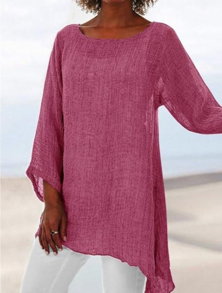 Cotton Soft Blouse Loose Plus Sizes O Neck Long Sleeve - Easy Pickins Store