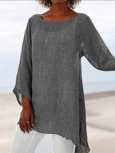 Cotton Soft Blouse Loose Plus Sizes O Neck Long Sleeve - Easy Pickins Store