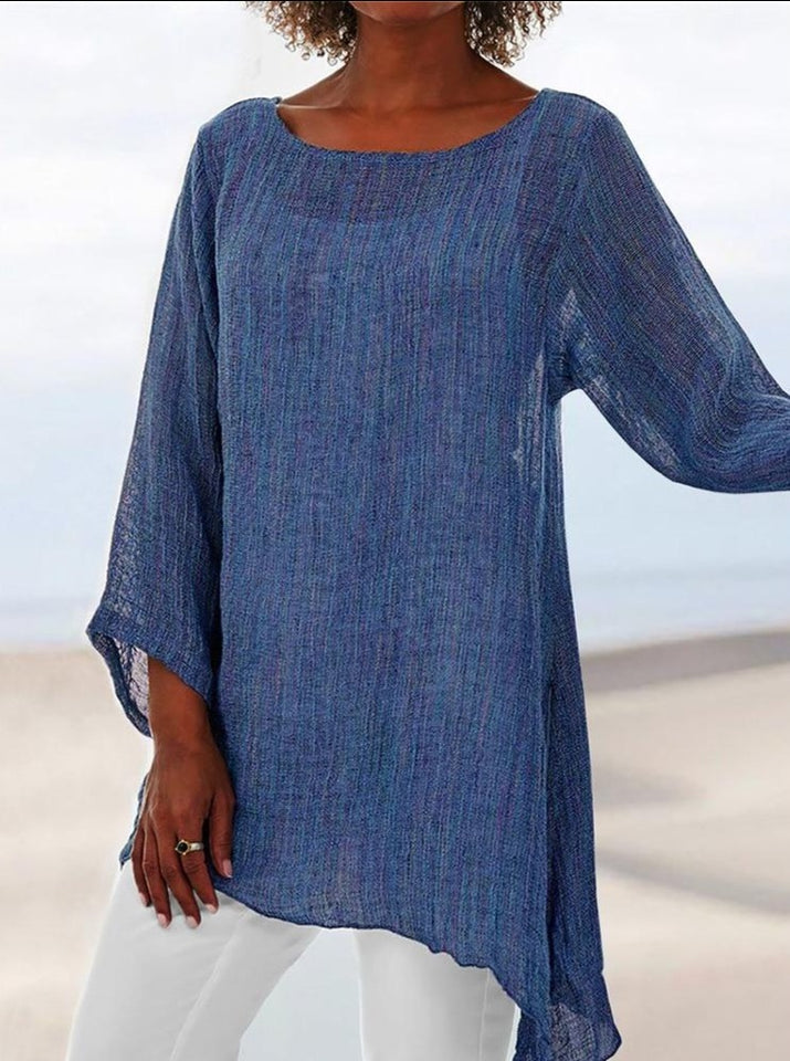Cotton Soft Blouse Loose Plus Sizes O Neck Long Sleeve - Easy Pickins Store