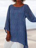 Cotton Soft Blouse Loose Plus Sizes O Neck Long Sleeve - Easy Pickins Store