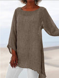 Cotton Soft Blouse Loose Plus Sizes O Neck Long Sleeve - Easy Pickins Store