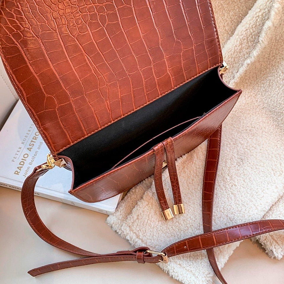 Crocodile Pattern Half Round Leather Handbag - Easy Pickins Store