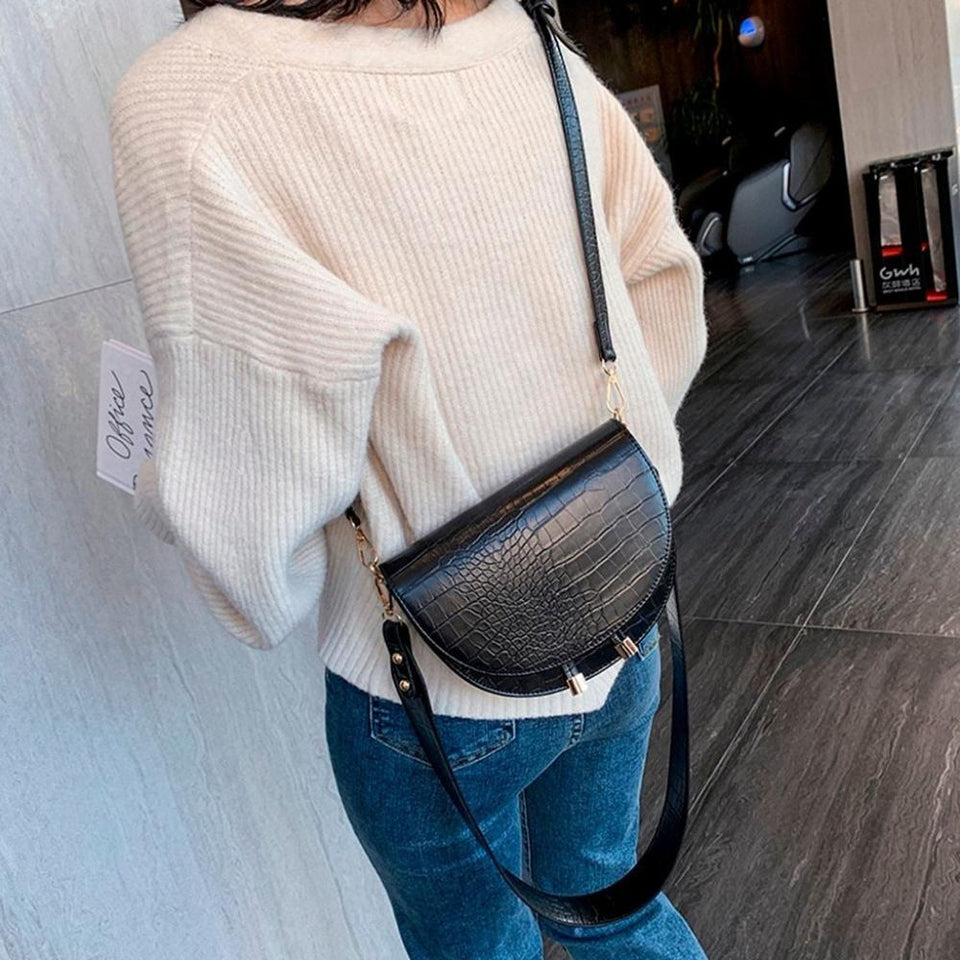 Crocodile Pattern Half Round Leather Handbag - Easy Pickins Store