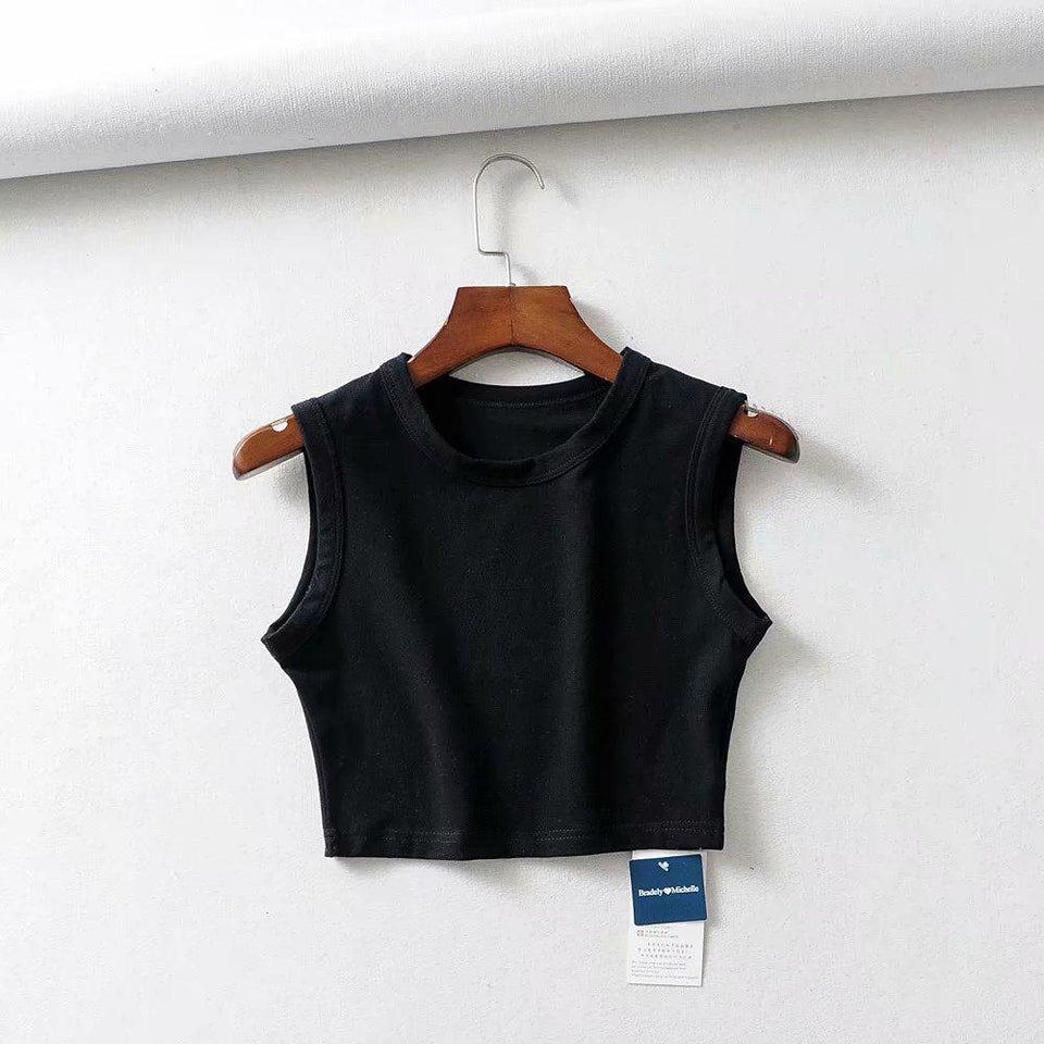 Crop Tank Top Biker black Sleeveless - Easy Pickins Store