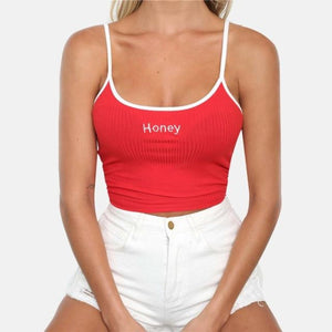 Crop Top Honey Letter Strap Tank Tops Cropped Elastic Shirt Vest - Easy Pickins Store