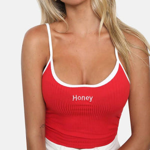 Crop Top Honey Letter Strap Tank Tops Cropped Elastic Shirt Vest - Easy Pickins Store