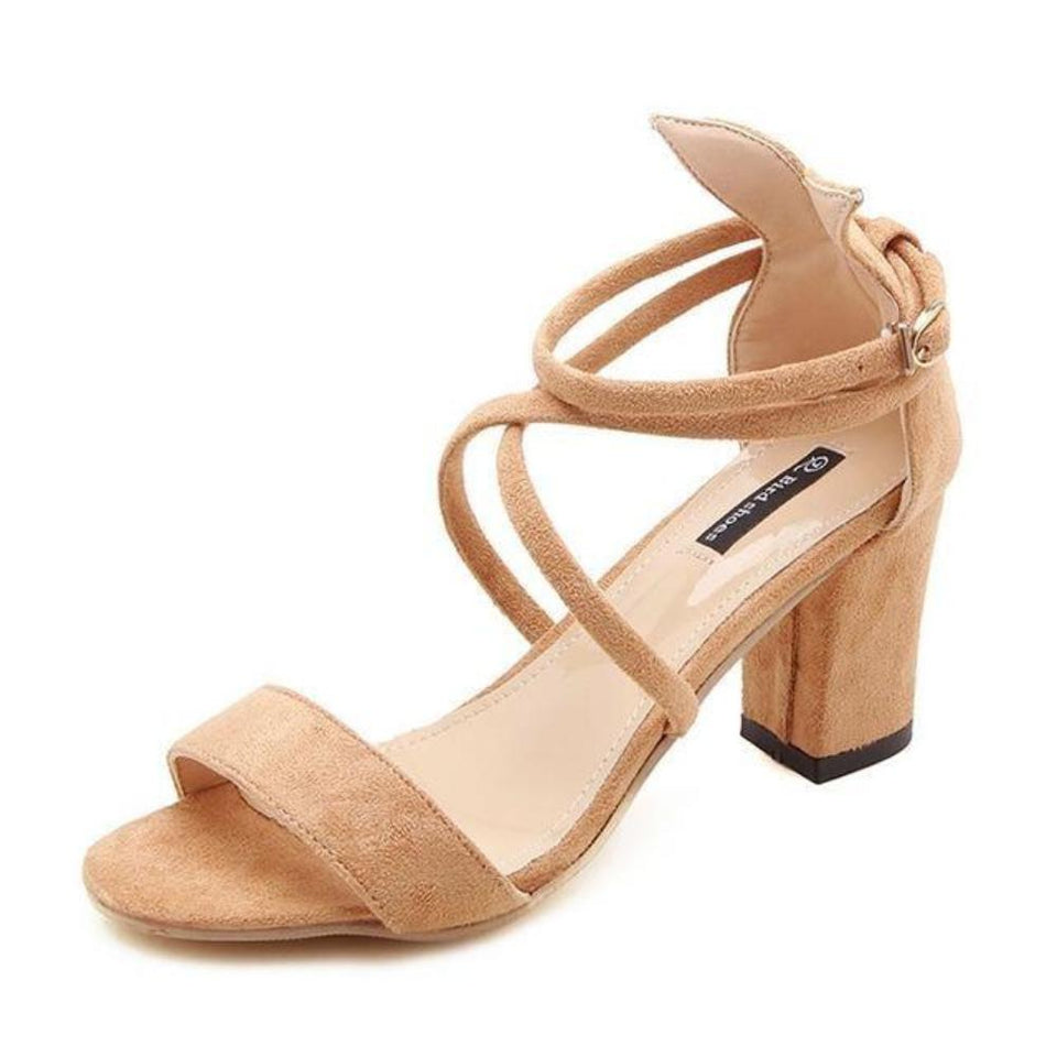 Cross Strap Buckle Sandals High Heels Thick Shallow - Easy Pickins Store