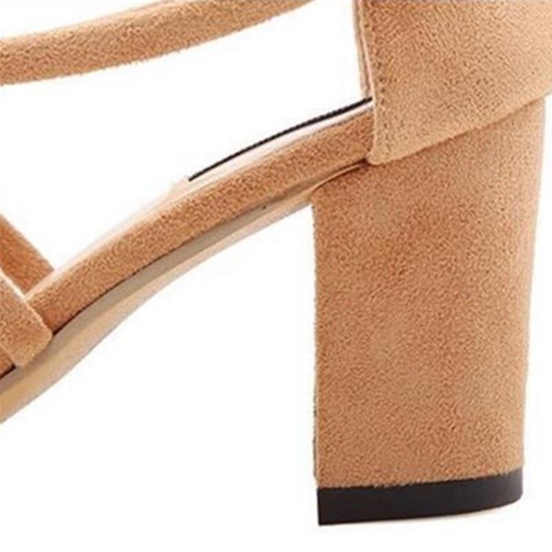 Cross Strap Buckle Sandals High Heels Thick Shallow - Easy Pickins Store