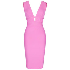 Cut Out Bandage Dress Bodycon Double Deep v Neck - Easy Pickins Store