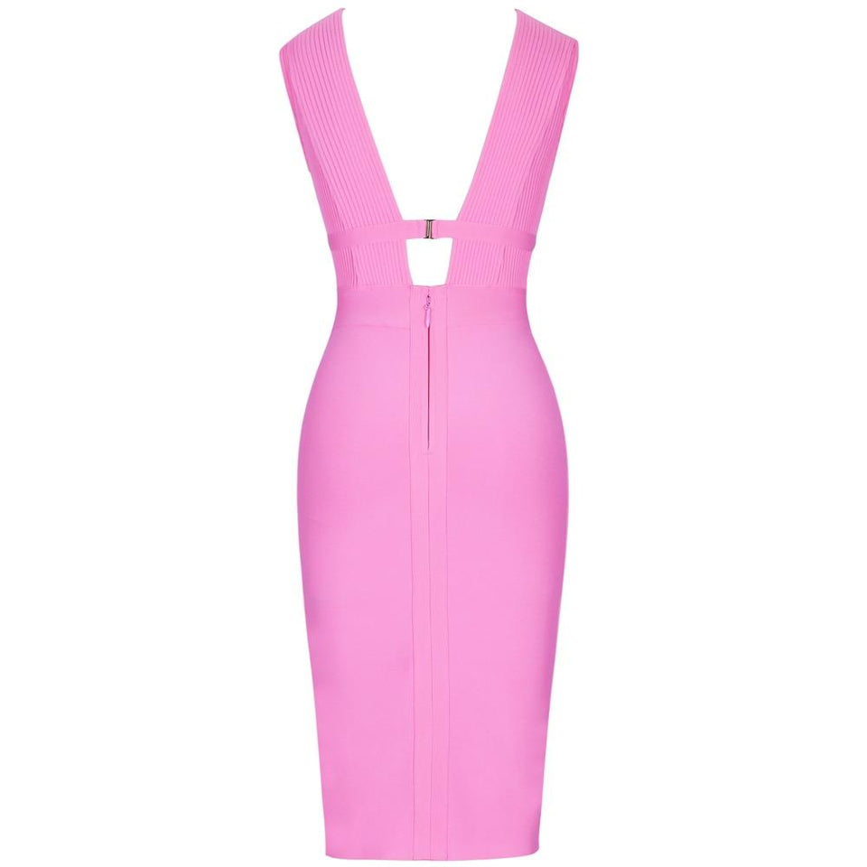 Cut Out Bandage Dress Bodycon Double Deep v Neck - Easy Pickins Store
