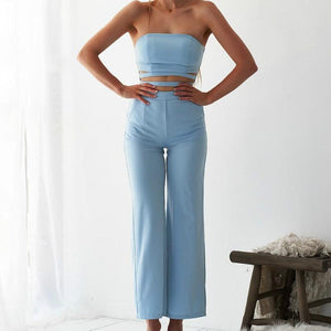 Cut Out Jumpsuit Strapless Long Pants Pocket Romper - Easy Pickins Store