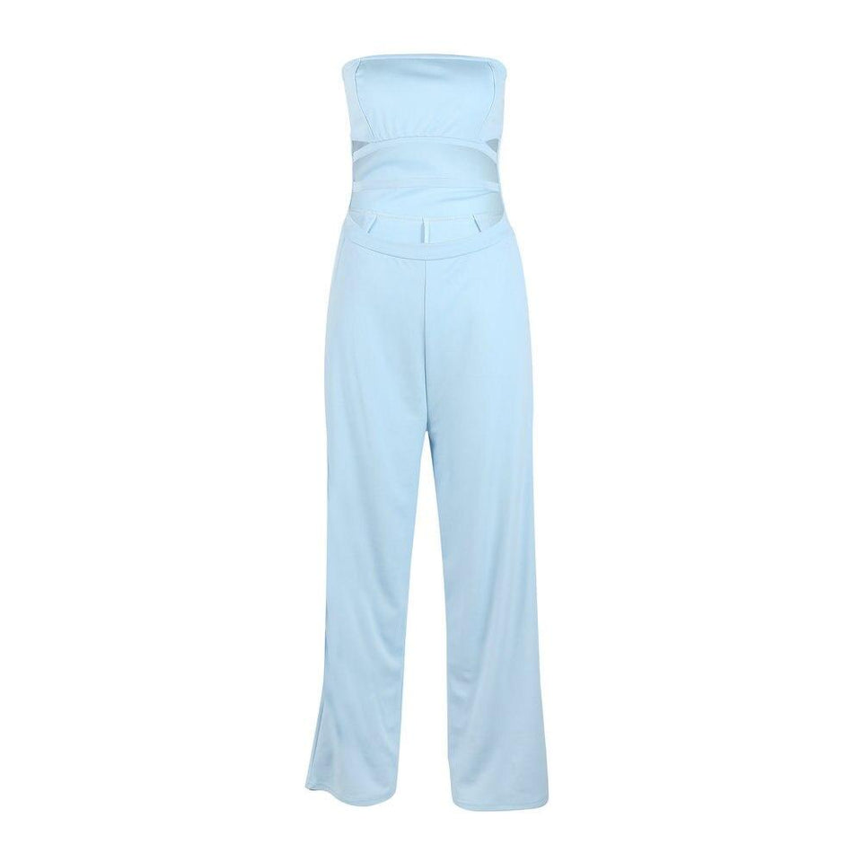Cut Out Jumpsuit Strapless Long Pants Pocket Romper - Easy Pickins Store