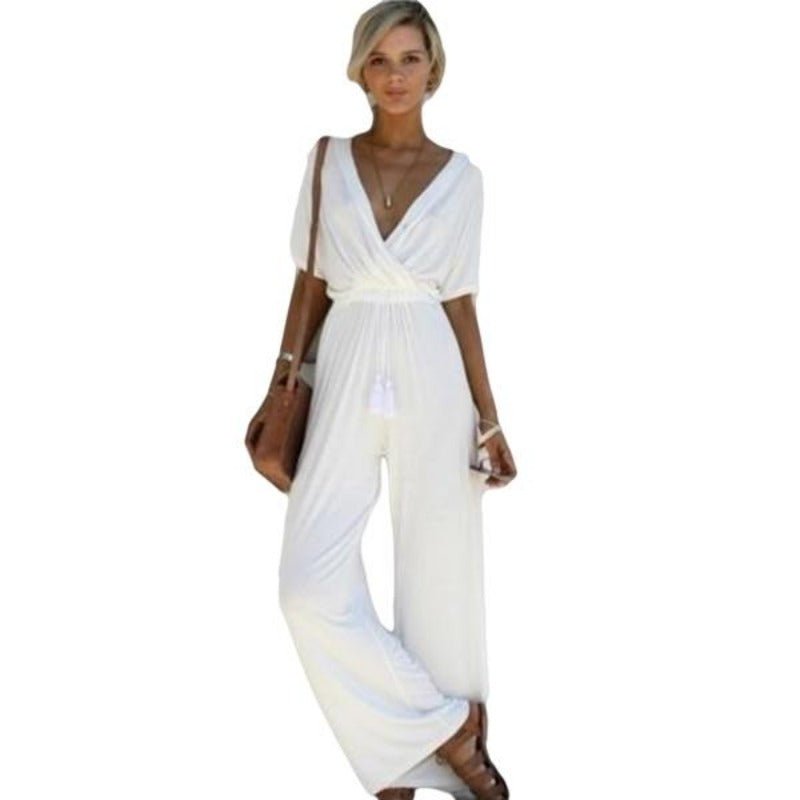 Deep V Neck Loose Jumpsuit - Easy Pickins Store