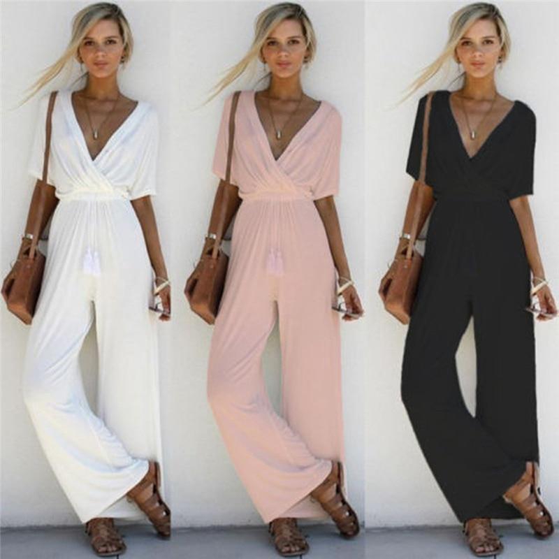 Deep V Neck Loose Jumpsuit - Easy Pickins Store