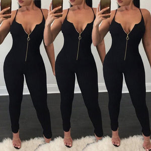 Deep V neck Sleeveless Zipper Jumpsuit - Easy Pickins Store
