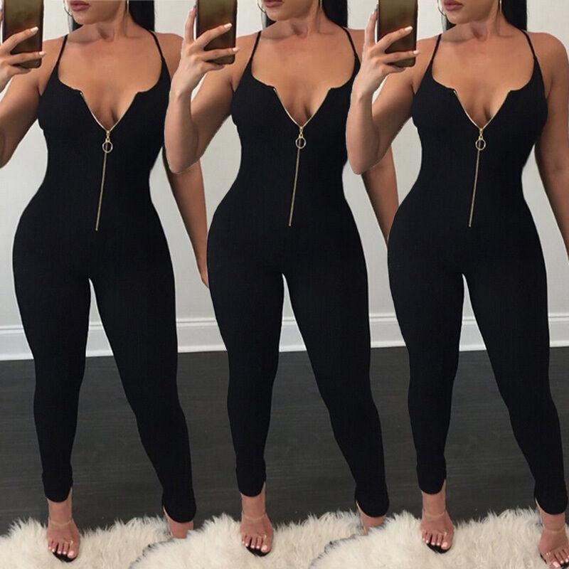 Deep V neck Sleeveless Zipper Jumpsuit - Easy Pickins Store