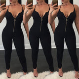 Deep V neck Sleeveless Zipper Jumpsuit - Easy Pickins Store