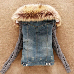 Denim Coat Jeans Plush Fleece Short Jacket Slim Elegant Fur Collar - Easy Pickins Store