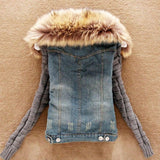 Denim Coat Jeans Plush Fleece Short Jacket Slim Elegant Fur Collar - Easy Pickins Store