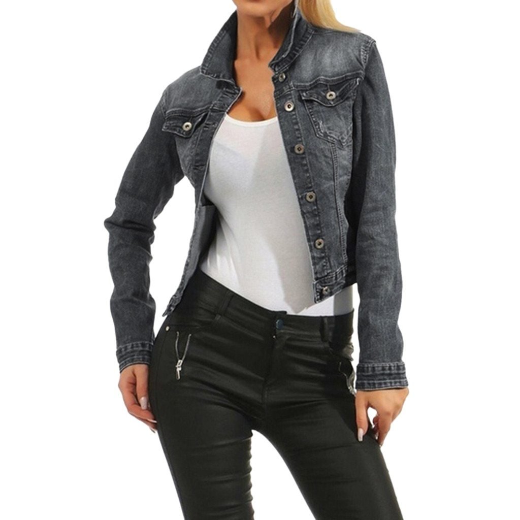 Denim Jacket Bomber Loose Jeans Long Sleeve Ripped - Easy Pickins Store