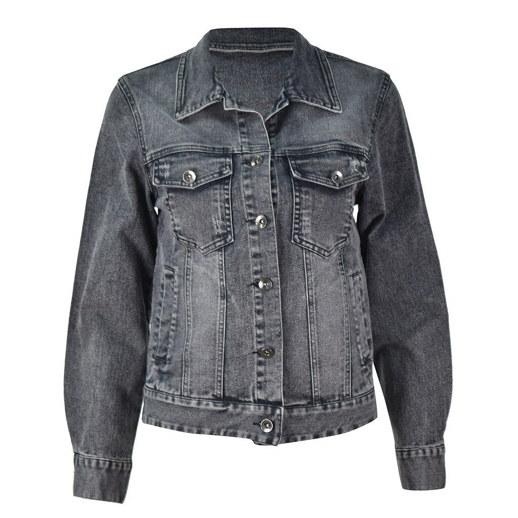 Denim Jacket Bomber Loose Jeans Long Sleeve Ripped - Easy Pickins Store