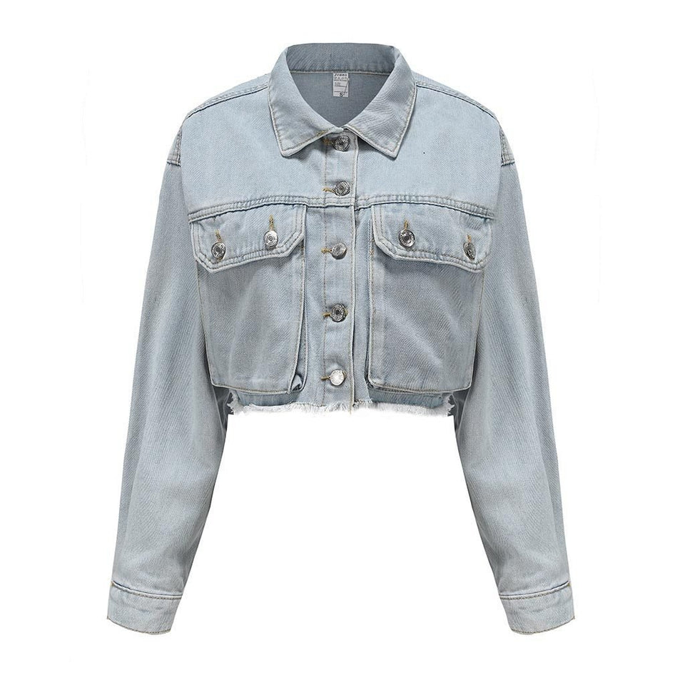 Denim Jacket Long Sleeve Button Short - Easy Pickins Store