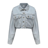 Denim Jacket Long Sleeve Button Short - Easy Pickins Store