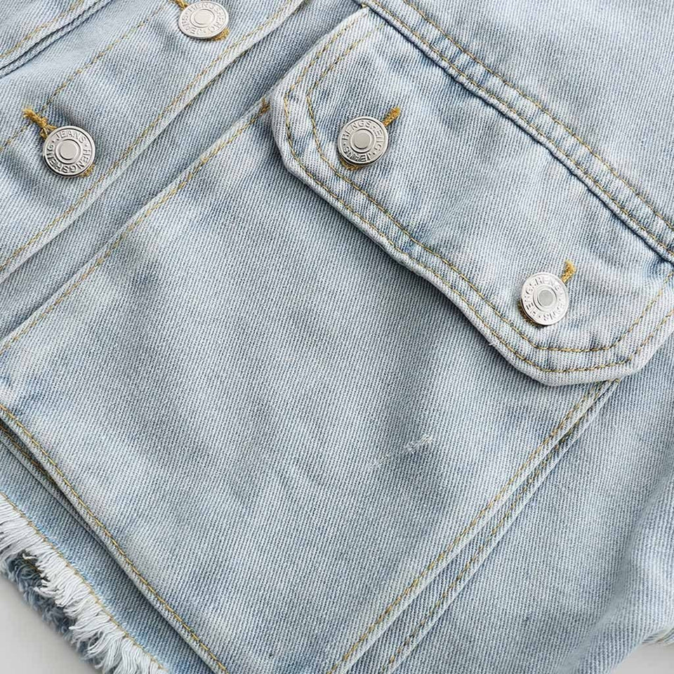 Denim Jacket Long Sleeve Button Short - Easy Pickins Store