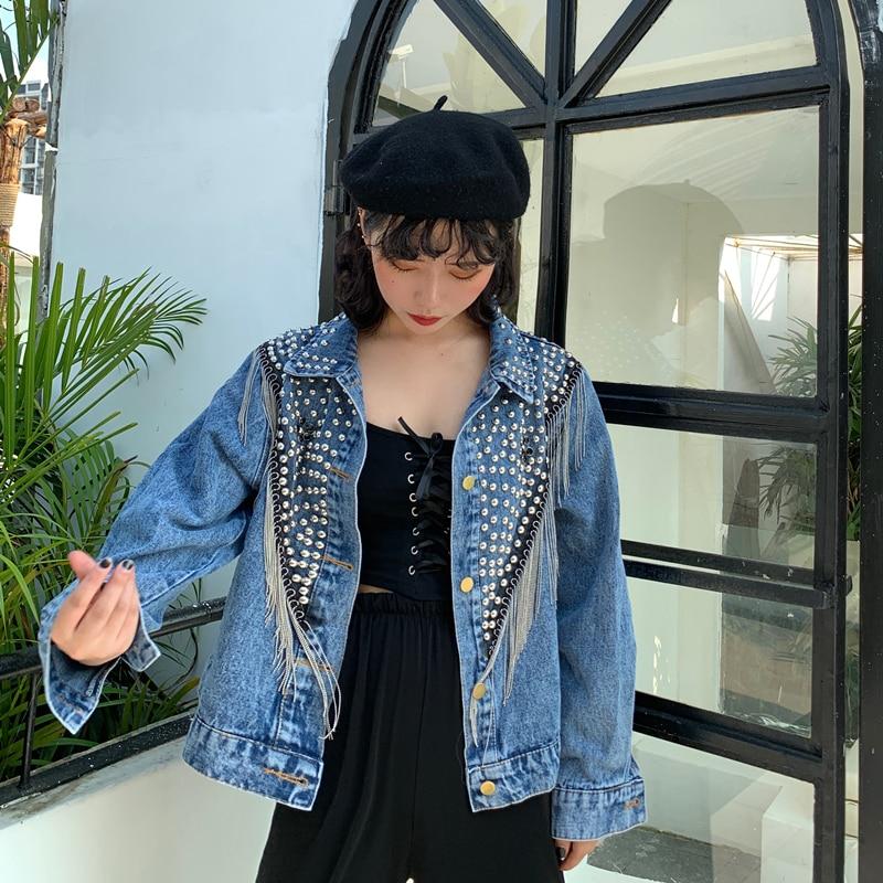 Denim Jacket Rivet Tassel Chain Short Jeans Loose - Easy Pickins Store