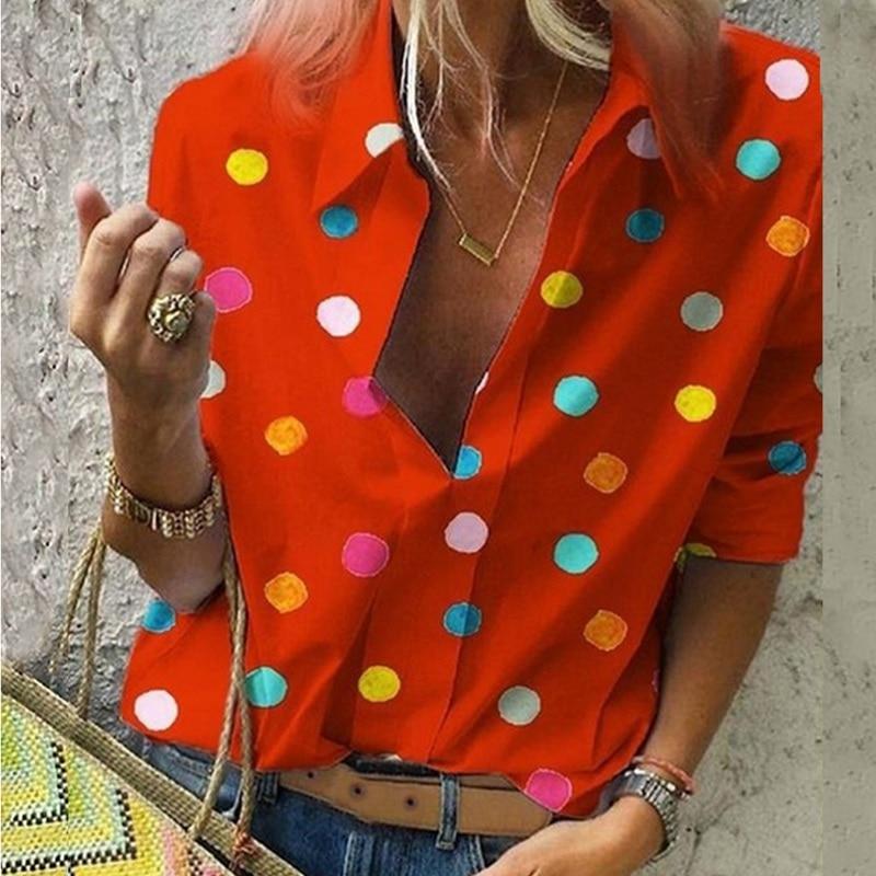 Dot Printed Blouse Long Sleeve - Easy Pickins Store