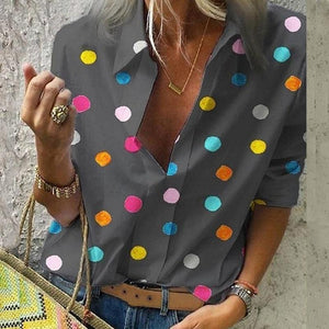 Dot Printed Blouse Long Sleeve - Easy Pickins Store