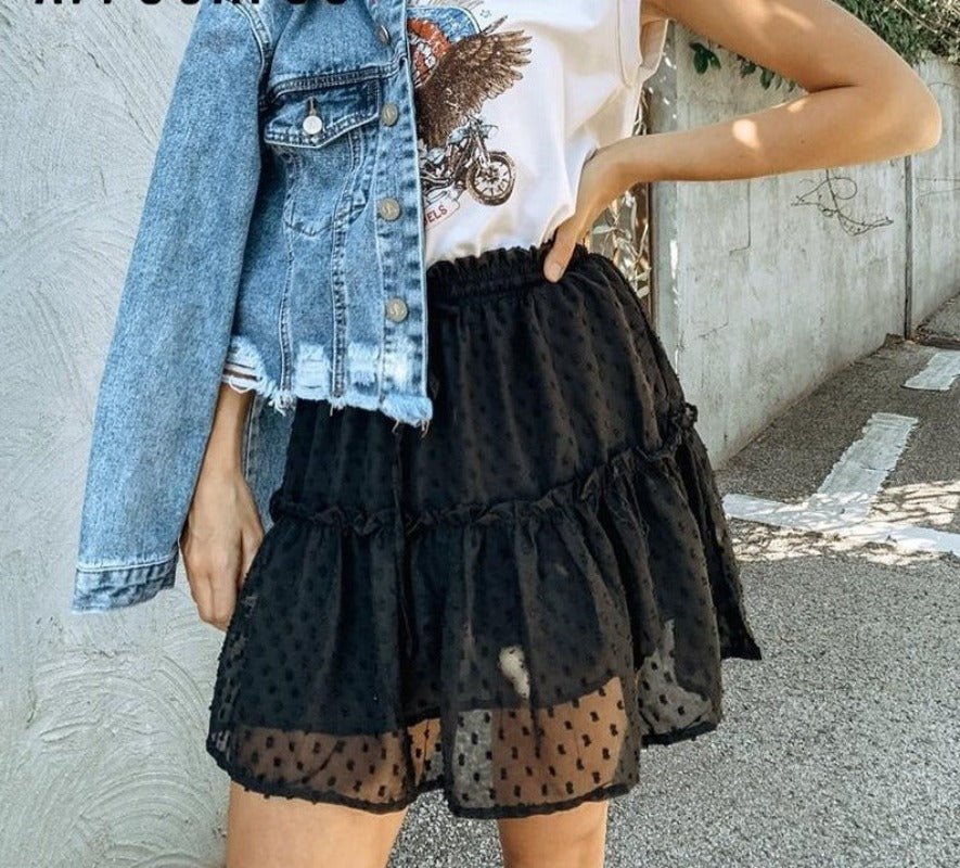 Dot Ruffle Chiffon High Waist Short Skirt - Easy Pickins Store