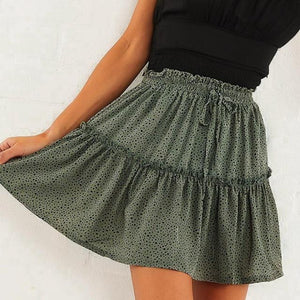Dot ruffle pink skirt high waist short skirt Floral print chiffon - Easy Pickins Store