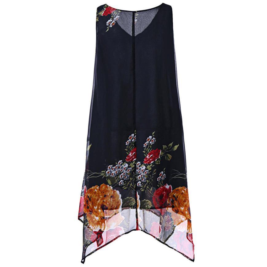 Dress Floral Print Chiffon Sleeveless Irregular Hem - Easy Pickins Store