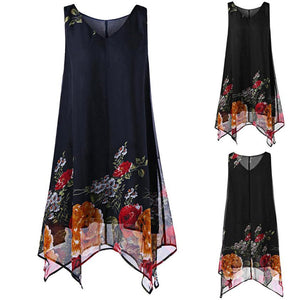 Dress Floral Print Chiffon Sleeveless Irregular Hem - Easy Pickins Store